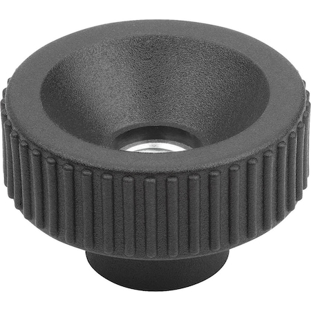 Knurled Nut, D=M06, D1=20, H=15, Thermoplastic Black Ral7021, Comp:Stainless Steel Bright